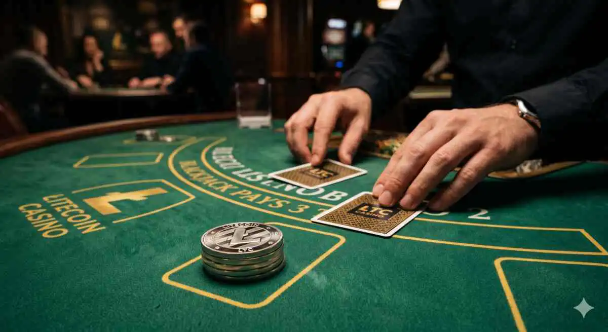 Poker player using Litecoin chips at the table